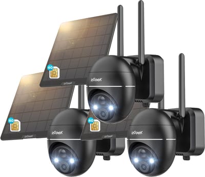 4G LTE Beveiligingscamera voor Buiten – 2K – Auto-Tracking & AI Detectie – Nachtzicht – WiFi & 4G – Zonnepaneel - Pan tilt - Full HD - Weerbestendig - AI Tracking – Inclusief SIM-kaart - Zwart - 3 stuks
