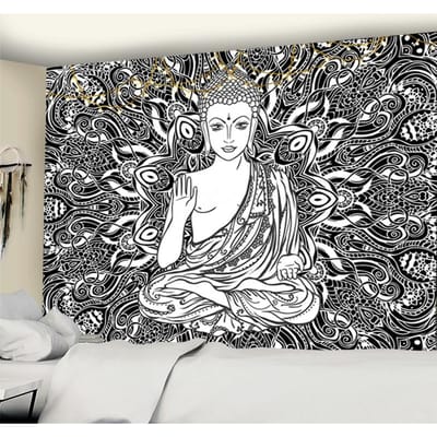 Indiase God Ganesha Wandkleed Indiase Zwart Witte Boeddha Beeld Tempel Kerk Decor Wandkleed Muur Deken Wandkleed Muur Tapijt 95x70CM gray