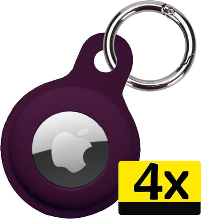 Hoesje Geschikt voor Apple AirTag Hoesje Sleutelhanger Houder - Siliconen Hoesje Geschikt voor Apple AirTag Hoesje - Aubergine - 4 Stuks