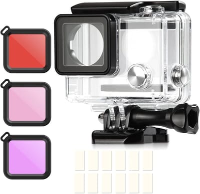 Vervangende Onderwater Waterdichte Behuizing met 3 Duikfilters en 12 Antivog Inserts voor Actiecamera's en Duiktoepassingen