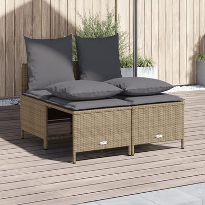 vidaXL - 4-delige - Loungeset - met - kussens - poly - rattan - beige