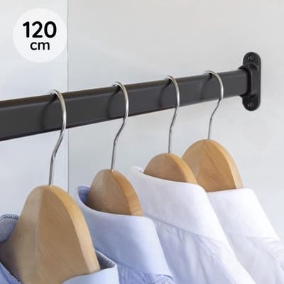 Eleganca Kledingstang Extra Zwaar - 120 cm - Kledingroede Dikwandig - Garderobestang - Aluminium - Inclusief Kastroededragers en Schroeven - Zwart