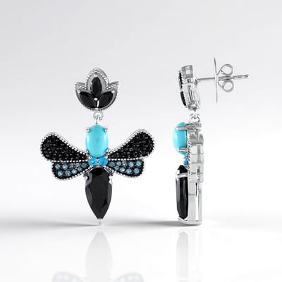 Cavill - Zilveren Druppel Oorbellen - 925 Sterling Zilver - Zwarte Onyx 4,32ct & Sleeping Beauty Turkoois 1,26ct - Edelsteen Sieraden Dames