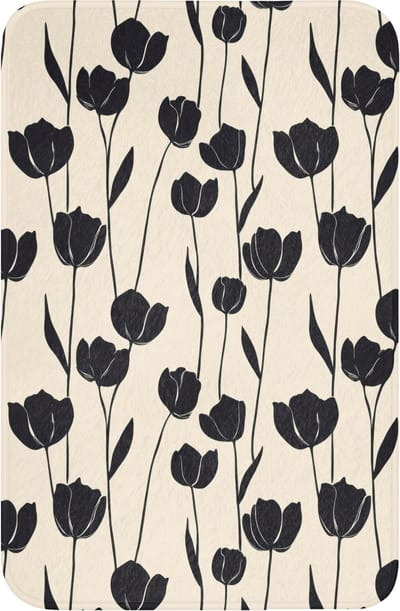 WC mat 40x60 cm - Antislip - Tulpen - Patroon - Zwart - Toiletmat - Vloermat - Douchemat - Toilet tapijt - Toiletmatten