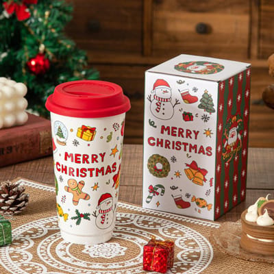 Kerstcadeau Keramische Mok Thuis Waterbeker Kantoorbeker Souvenir Schattige Koffiekop Verjaardagscadeau 580ml red