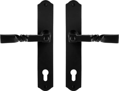 Deurkruk op schild - Smeedijzer zwart - Gietijzer - GPF - GPF6245.60 smeedijzer zwarte Deurklink Nokka op PC92, 238x41x4mm