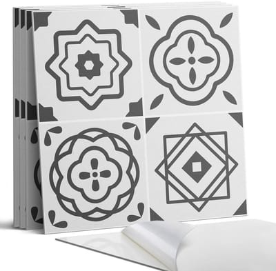 Coloray Wandpanelen Zelfklevend - Geometrische patronen in vierkanten Zelfklevende Wandpanelen - 50 cm x 50 cm - Zwart Wandpaneel PVC - 4 stuks - Mozaïeken Wandpanelen Zelfklevend - Keuken Wandpanelen - Wandpanelen Badkamer