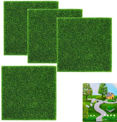 Dailygoods- Kunstgras 4 Stuks 15 x 15 cm - Groen - Doe-het-zelf Decoratie - Micro-tuin - Poppenhuis - Natuurlijk Effect - Nepgras