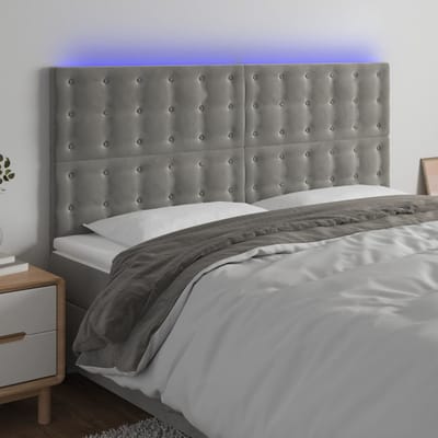 vidaXL - Hoofdbord - LED - 200x5x118/128 - cm - fluweel - lichtgrijs