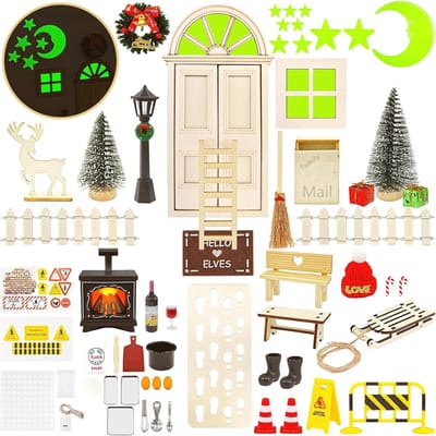 55 stuks kabouterdeuren en accessoires voor Kerstmis - Complete miniatuur set