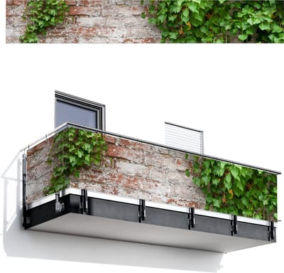 Balkonscherm 500x75 cm - Balkonposter Klimop - Groen - Stenen - Wit - Bladeren - Balkon scherm decoratie - Balkonschermen - Balkondoek zonnescherm