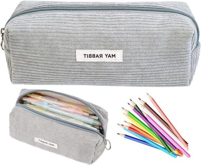 Ruime grijze fluwelen etui voor pennen en make-up, met stevige ritsen en stijlvol design