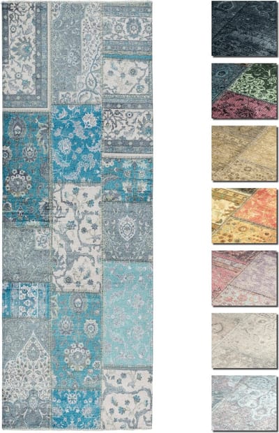 Kelim Patchwork Tapijt Woonkamer Blauw 80 X 145 cm, Modern Laagpolig Vloerkleed, Superzacht, Machinewasbaar