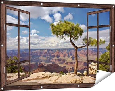 Gards Tuinposter Doorkijk Grand Canyon met Boom - 120x80 cm - Tuindoek - Tuindecoratie - Wanddecoratie buiten - Tuinschilderij