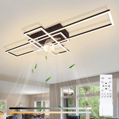 Glitzerlife - Plafond ventilator met verlichting - Dimbaar Led Licht - 6 Snelheden - Omkeerbare Zomer En Winterstand - Stille plafondventilator - Afstandsbediening Timer - Ø94 Cm - Zwart