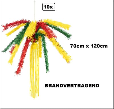 10x Brandvertragende Plafond decoratie Super hang fontein met slierten 120cmx 70cm rood/geel/groen -BRANDVERTRAGEND - Carnaval