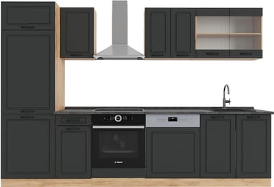 Vicco R-Line Complete keukeneenheid – 300 cm, WB Antraciet Antraciet landhuis/gouden eik