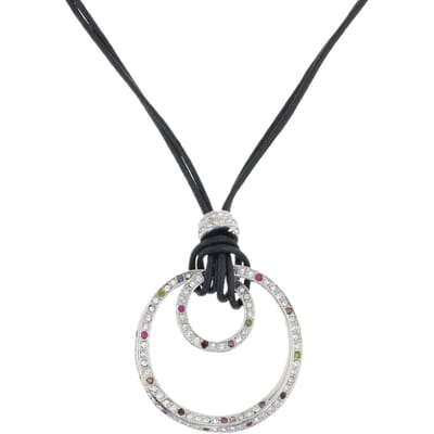 Behave - Ketting met ronde hanger en multi-color stenen, nikkelvrij - Trendy modeaccessoire - 39 cm + 5,5 cm verlengketting