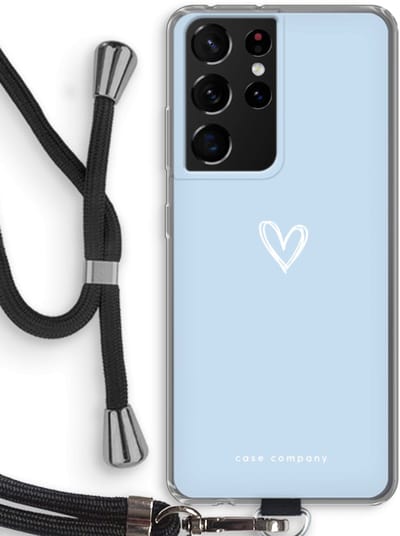 Case Company® - Hoesje met koord geschikt voor Samsung Galaxy S21 Ultra hoesje met Koord - Klein Hart Blauw - Telefoonhoesje met Zwart Koord - Bescherming aan alle Kanten en Over de Schermrand