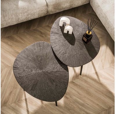 Salontafel set/2 Brown Ray Metal leaf - Donkerbruin brons