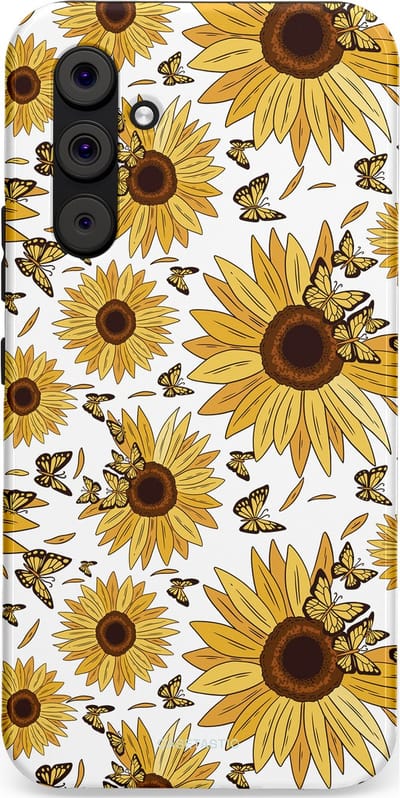 Casetastic Hoesje Geschikt voor Samsung A54 (5G) - Stijlvolle Beschermende Duo-layer Case - Zonnebloem Zomer met vlinders
