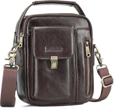 Leren schoudertas voor heren, vintage crossbody tas met afneembare riem voor zakelijk gebruik en reizen