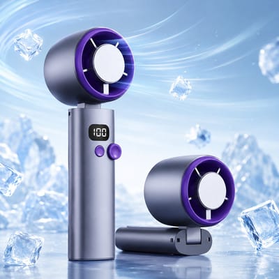 Ventilator Draagbaar - Handventilator USB - Mini Turbo Fan - Nek Ventilator en Hand Fan 2-in-1 - Ice Cooling Technologie - Outdoor Zomer Ventilator - Compact 18.5cm - Donkergrijs