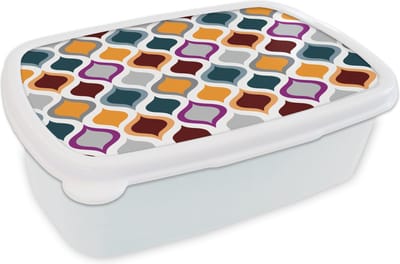 Broodtrommel Wit - Lunchbox Retro - Lijn - Patroon - Brooddoos 18x12x6 cm - Brood lunch box - Broodtrommels voor kinderen en volwassenen