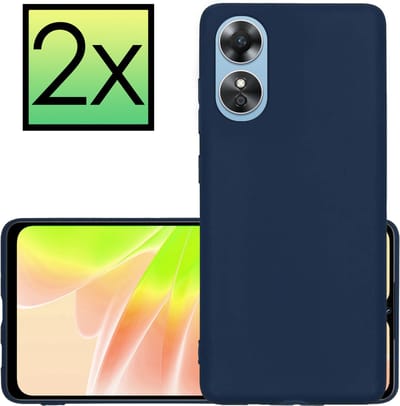 Hoesje - 2 Stuks - Geschikt voor OPPO A17 - Sterk & Shockproof - Case Siliconen - Back Cover - Telefoon Hoes - Donkerblauw