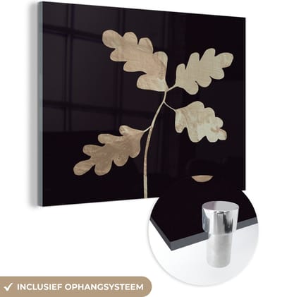 MuchoWow® Glasschilderij 120x90 cm - Schilderij acrylglas - Bladeren - Goud - Luxe - Foto op glas - Schilderijen