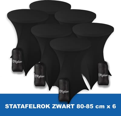 Statafelrok Zwart x 6 – 2 jaar garantie met Opbergtas - ∅ 80-85 x 110 cm - Statafelhoes - Luxe Extra Dikke Stretch Sta Tafelrok voor Statafel – Kras- en Kreukvrije Hoes - Kylians