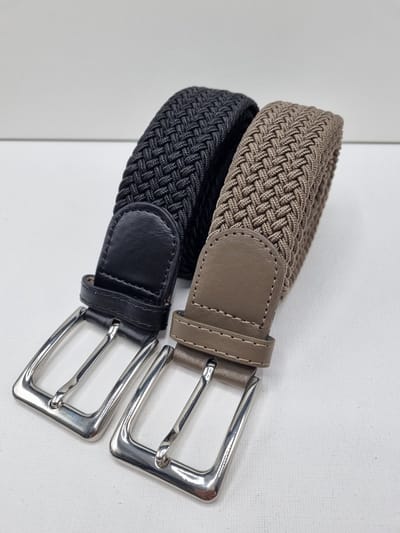 2 pack deal - Elastische riem - gevlochten broekriem - dames en heren riemen - kleur 1 Zwart 2 Kaki 105 cm