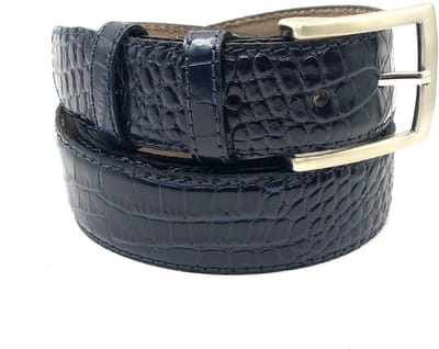 blauw print riem - nikkel gesp - 3.5 cm breed - maat 85 totale lengte 100 cm