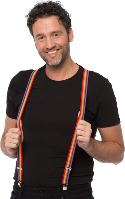 Partychimp Voordeelverpakking 6 pack Partychimp Bretels voor bij Pride Carnavalskleding Heren Carnaval Accessoires 2,5 Cm Breed - Regenboogkleuren – One-size – 6 pack