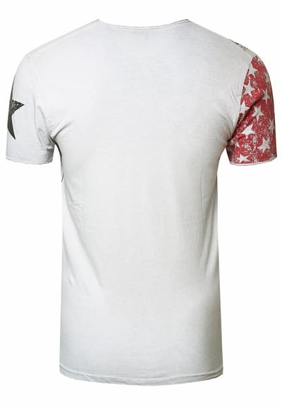 USA T-shirt met sterren en strepen en V-hals in gebruikte look