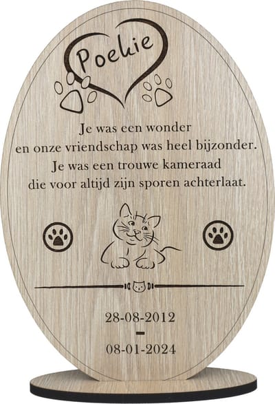 Poes of kater- gepersonaliseerd aandenken aan overleden poes of kater - herdenking aan je huisdier - gedenkbordje met eigen naam en tekst