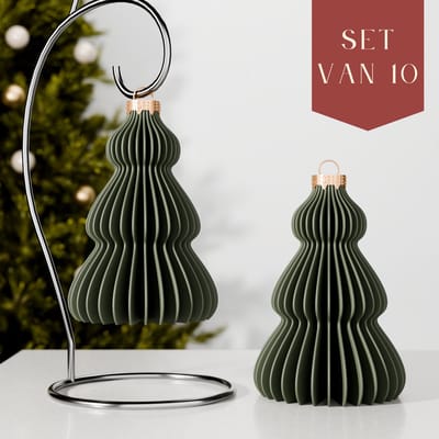 Fleuriek – Luxe kerstbal kerstboom – Groen, 10 stuks – Onbreekbare kunststof kerstornamenten – Boomvormige kerstballen, klassieke kerstversiering voor de kerstboom