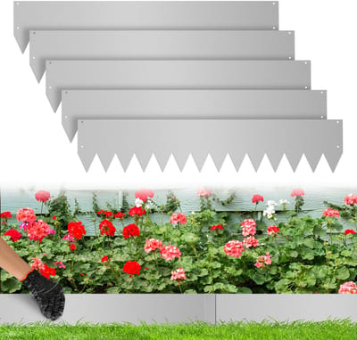 Borderrand met tips Metalen verzinkt - Graskanten Palissade Tuinafboording - Wortelbegrenzer flexibele Perkranden met handschoenen - Zilver 100 x 20cm 5m