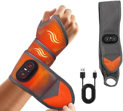 KZQ Draadloze verwarmingspad voor pols en hand - Oplaadbaar met rode-lichttherapie en massage - Instelbare warmtestanden voor pijnverlichting - Geschikt voor linker en rechter hand