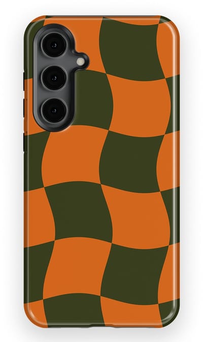 Checkered Warp Hoesje Samsung Galaxy S24 Plus | Geschikt Voor Mag | Uniek Design Hoesje | Beschermhoes Samsung Galaxy S24 Plus Pumpkin Pulse