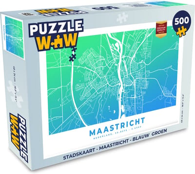Puzzel Stadskaart - Maastricht - Blauw Groen - Legpuzzel - Puzzel 500 stukjes - Plattegrond