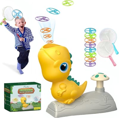 Huntex Dino Disc Launcher Geel – Buitenspeelgoed voor Kinderen – Dinosaurus Lanceerspeelgoed met Vliegende Schijven 3+