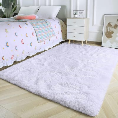 Hoogpolig tapijt - Zacht en comfy vloerkleed voor woonkamer en slaapkamer - Fluffy design (zuiver wit, 80 x 150 cm)