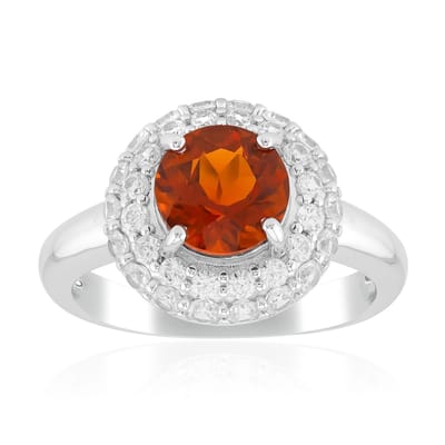 Cavill - Zilveren Ring - 925 Sterling Zilver Gerhodineerd - 1,216 ct Madeira Citrien Rond - 34 Zirkonen 0,85 ct - Prong Zetting - Tijdloze Damesring
