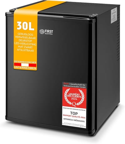 Mini koelkast geruisloos 30L | Energiezuinige drankkoelkast met LED-verlichting | Verwisselbare deurscharnier