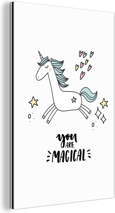 Wanddecoratie Metaal - Aluminium Schilderij Industrieel - Unicorn - Kinderen - Quotes - You are magical - Meisjes - 120x180 cm - Dibond - Foto op aluminium - Industriële muurdecoratie - Voor de woonkamer/slaapkamer