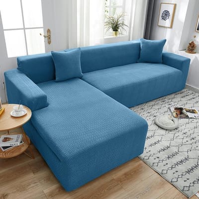 Housse de canapé en polaire polaire pour fauteuil de salon housses Jacquard à carreaux en forme de L housse de canapé d'angle housse de canapé 1/2/3/4 places 1 Seater 90-140cm du lac bleu