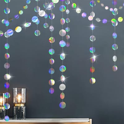 4 Mètres De Pièces Rondes Argentées Laser Pour Décoration, Convient Pour Les Fêtes D'Anniversaire Et La Décoration De Fond