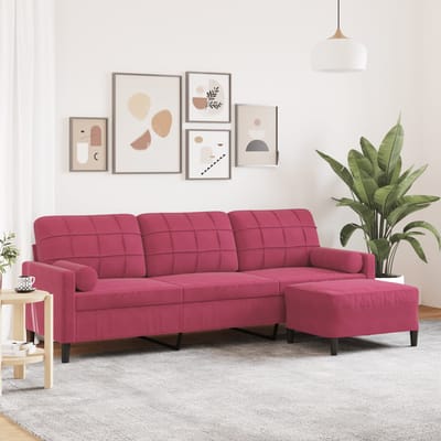 vidaXL - Driezitsbank - met - voetenbank - 210 - cm - fluweel - wijnrood
