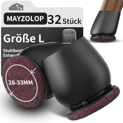 Stoelpootdoppen 32 stuks - Ronde Beschermers voor Schuine Stoelpoten - Zwart (29-34 mm)